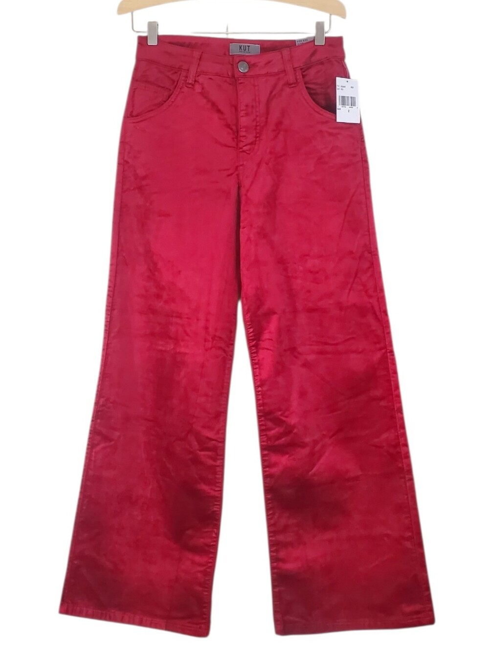 Kut From The Kloth Red High Waisted Velveteen Flare Jeans Pants Whimsigoth 27"